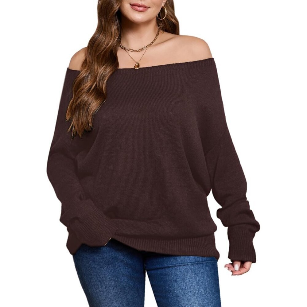 Women's Plus Size Off Shoulder Sweater Acrylic Long Sleeve Loose Pullover